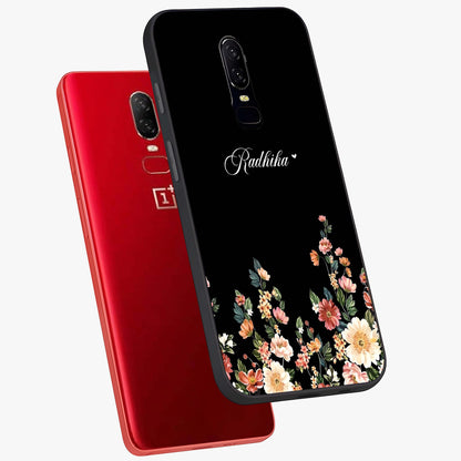 Floral Design With a Custom Personalized Name Glass Case displayed in angled mockup highlighting elegant floral pattern with custom name feature.
