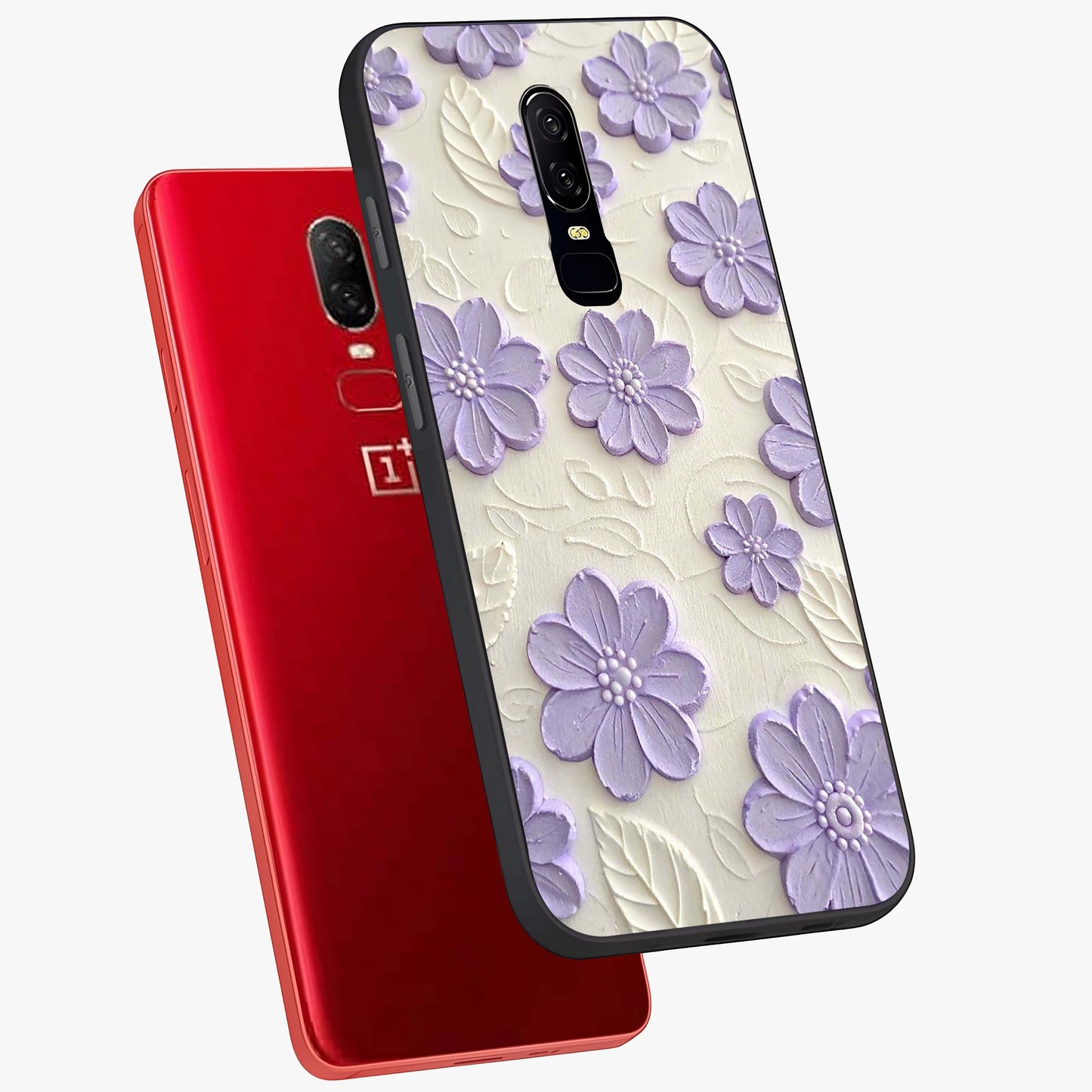 Floral Wall Art With Purple Flowers Glass Case displayed in angled mockup highlighting vibrant purple floral illustration with artistic aesthetic.