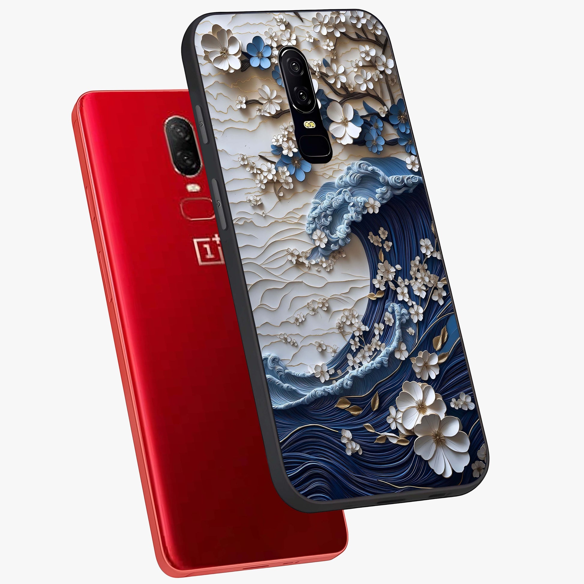 Floral Wave Origami Glass Case displayed in angled mockup highlighting geometric origami flower design with modern aesthetic style.
