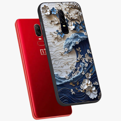 Floral Wave Origami Glass Case displayed in angled mockup highlighting geometric origami flower design with modern aesthetic style.