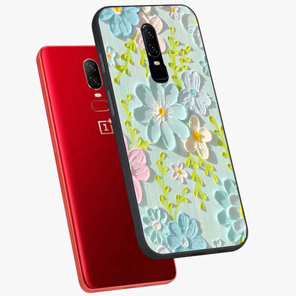 Frosted Petal Garden Glass Case displayed in angled mockup highlighting delicate flower petal design with calm garden aesthetic.