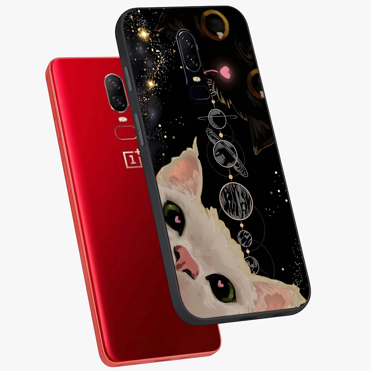 Galactic Cat Glass Case displayed in angled mockup highlighting celestial feline illustration with galaxy aesthetic style.