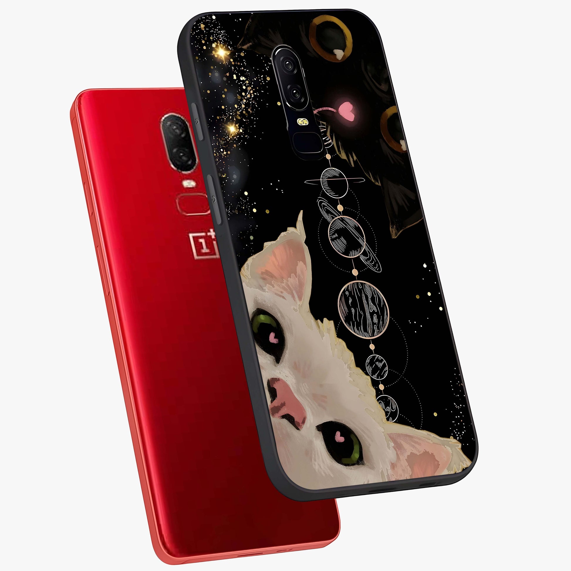 Galactic Cat Glass Case displayed in angled mockup highlighting celestial feline illustration with galaxy aesthetic style.