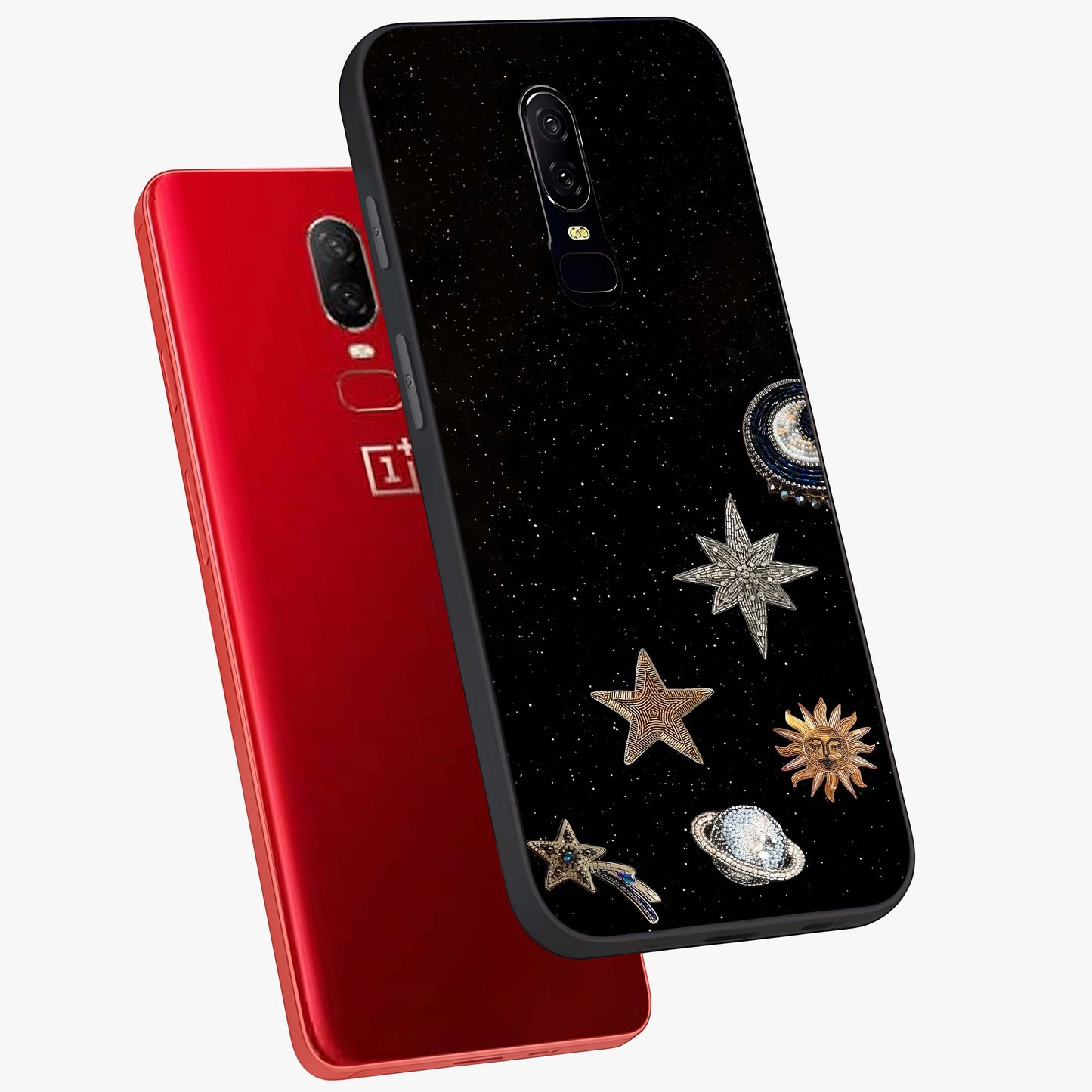 Galactic Charm Glow Glass Case displayed in angled mockup highlighting luminous galaxy inspired design with dreamy aesthetic.
