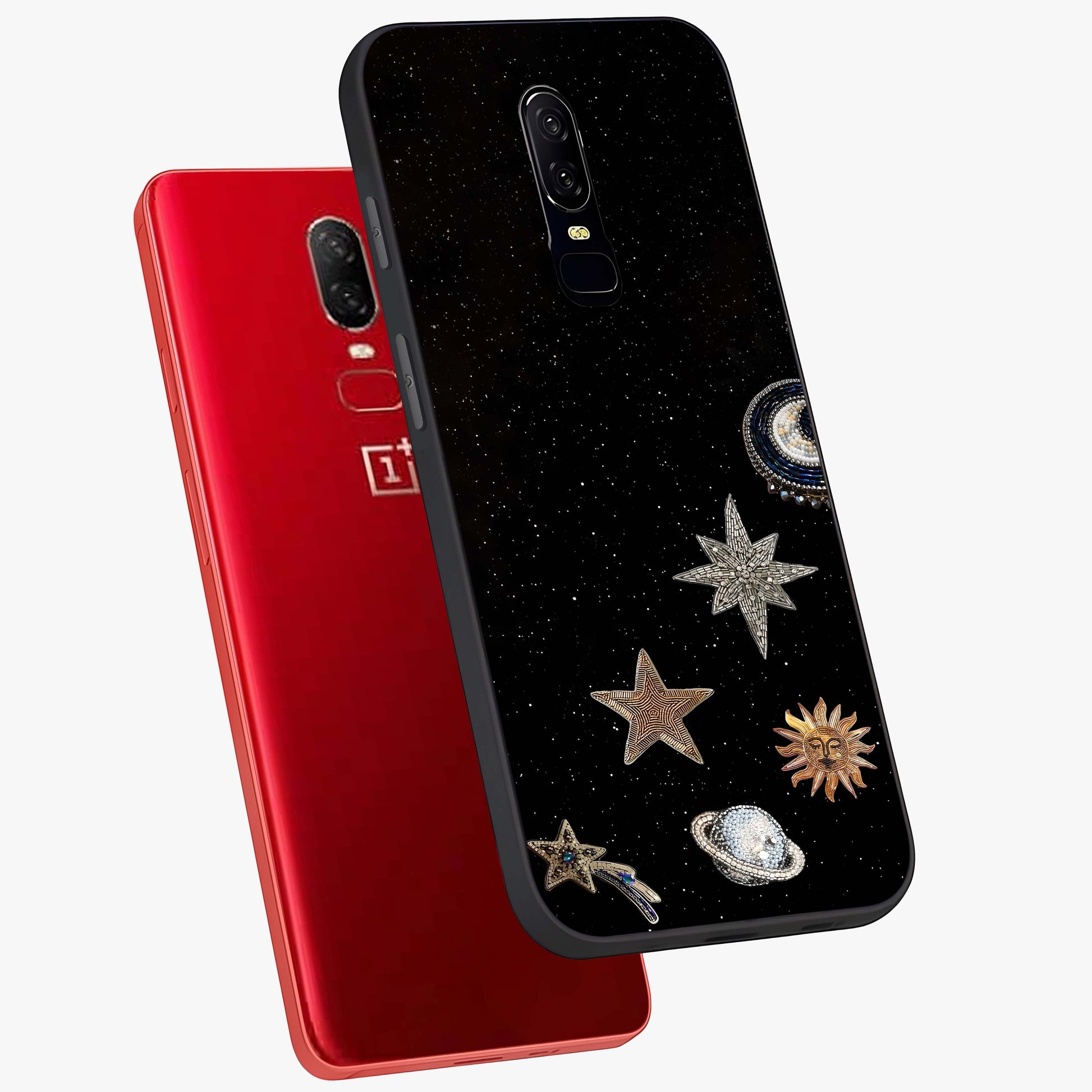 Galactic Charm Glow Glass Case displayed in angled mockup highlighting luminous galaxy inspired design with dreamy aesthetic.