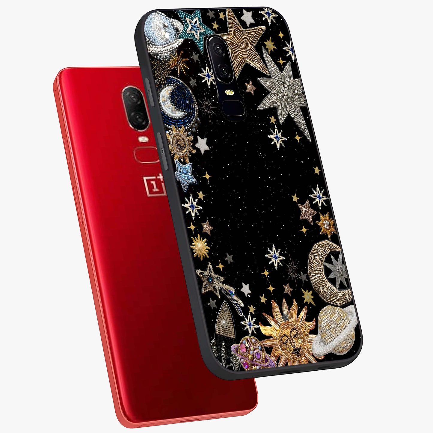 Galactic Jewel Stars Glass Case displayed in angled mockup highlighting shining celestial star design with cosmic aesthetic style.