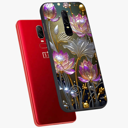 Golden Floral Majesty Glass Case displayed in angled mockup highlighting elegant flower design with royal golden aesthetic.