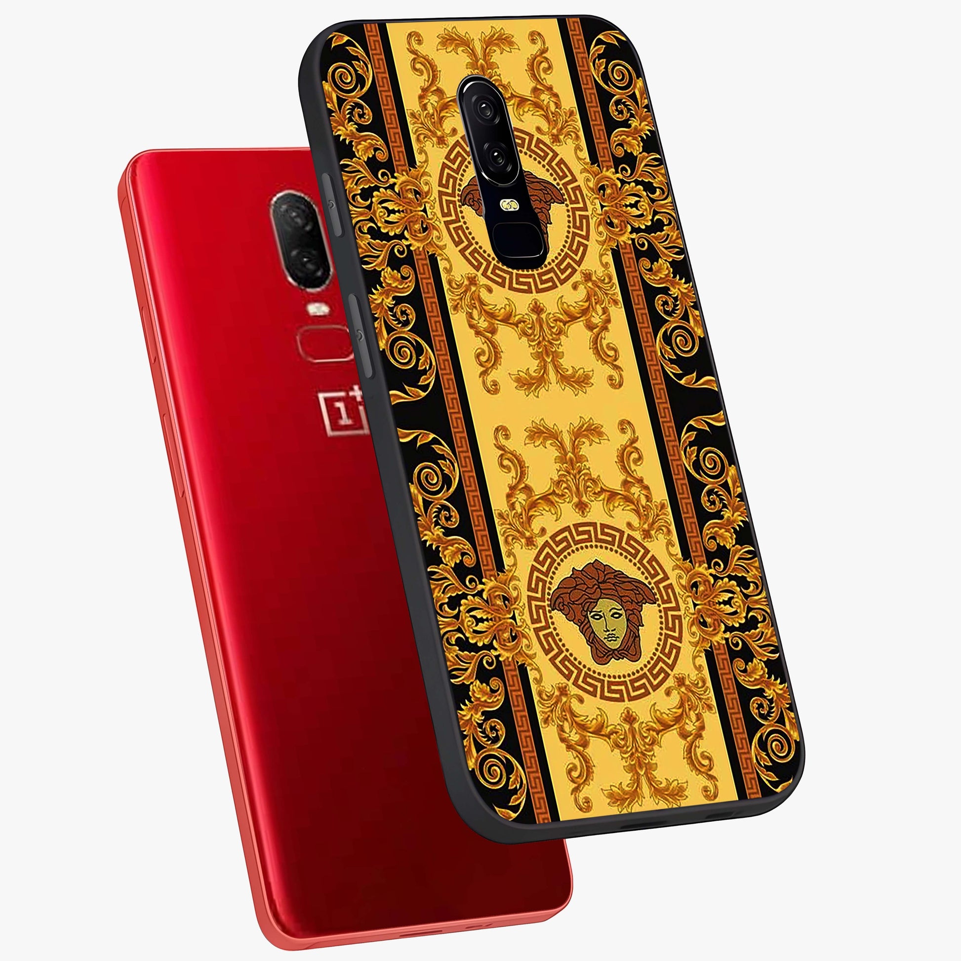 Golden Lotus Glow Glass Case displayed in angled mockup highlighting radiant lotus illustration with spiritual aesthetic.