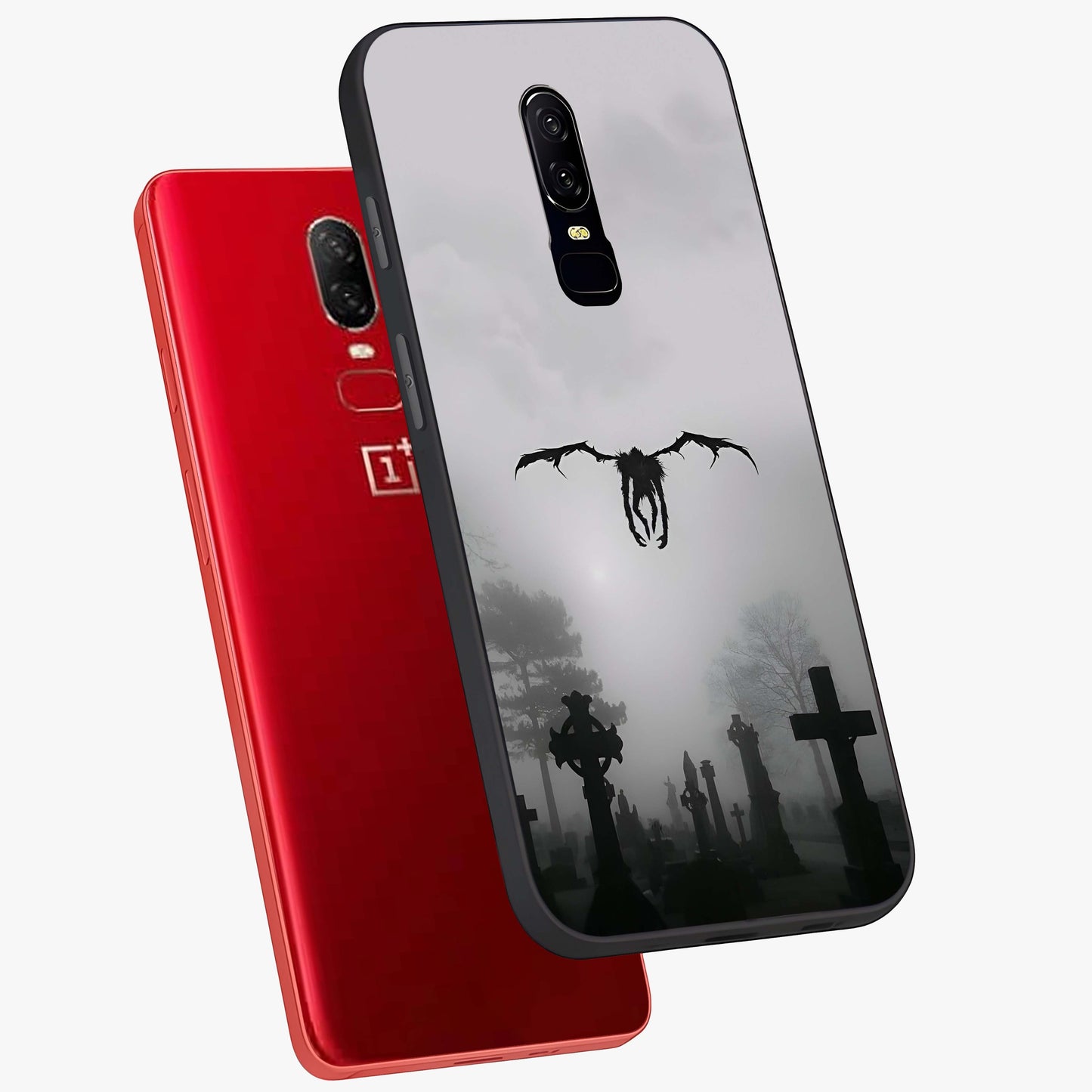 Graveyard Shadow Descent Glass Case displayed in angled mockup highlighting eerie shadow illustration with gothic aesthetic.