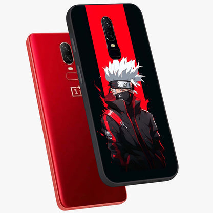 Kakashi Scarlet Shadow Glass Case displayed in angled mockup highlighting dramatic ninja illustration with scarlet themed aesthetic.