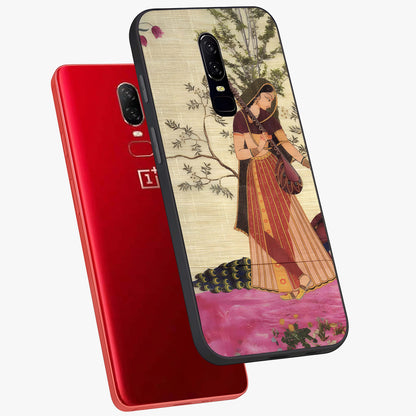 Lady With Veena Art Glass Case displayed in angled mockup highlighting graceful musical illustration with cultural artistic aesthetic.