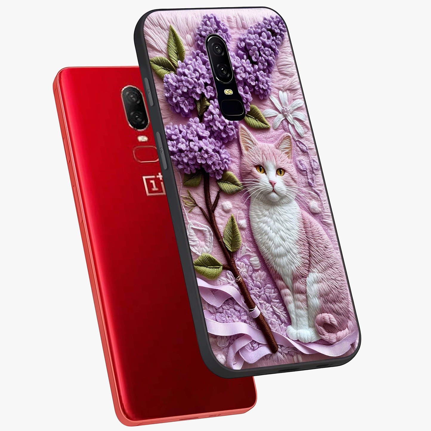 Lavender Cat Whimsy Glass Case displayed in angled mockup highlighting playful feline illustration with pastel lavender aesthetic.