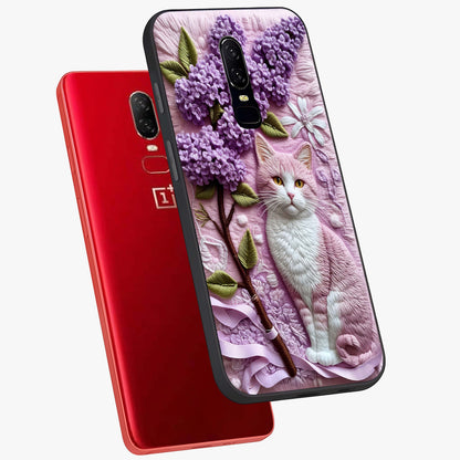 Lavender Cat Whimsy Glass Case displayed in angled mockup highlighting playful feline illustration with pastel lavender aesthetic.