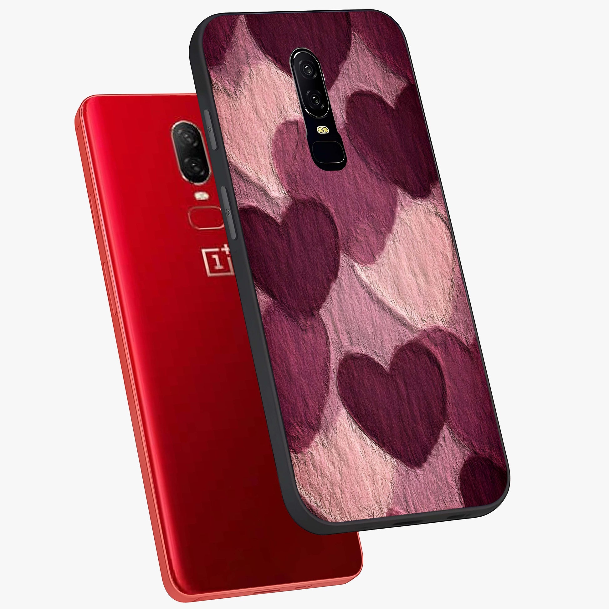 Layered Paper Hearts Glass Case displayed in angled mockup highlighting creative paper craft heart design with romantic aesthetic.