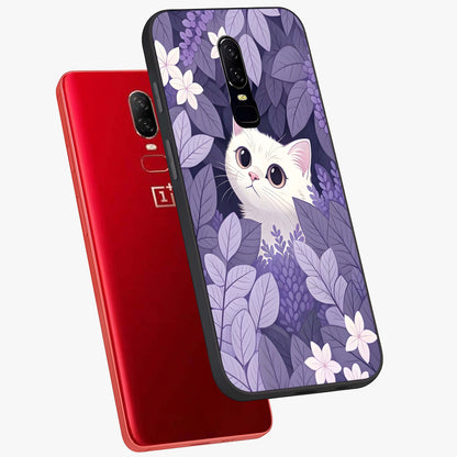 Lilac Hide Peek Cat Glass Case displayed in angled mockup highlighting playful feline illustration with lilac aesthetic design.