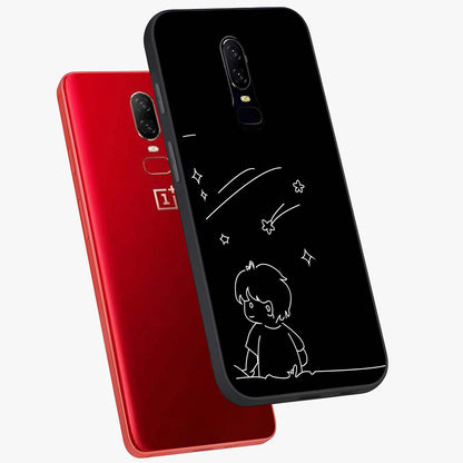 Line Art Boy With Shooting Stars Glass Case displayed in angled mockup highlighting elegant line art design with dreamy star aesthetic.