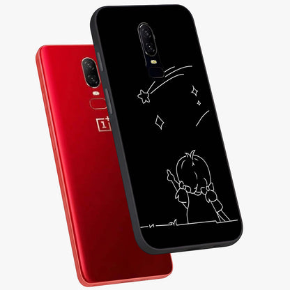 Line Art Girl With Shooting Stars Glass Case displayed in angled mockup highlighting elegant line art design with dreamy star aesthetic.