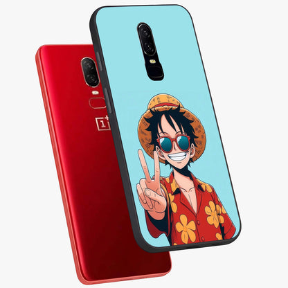 Luffy Summer Anime Vibe Glass Case displayed in angled mockup highlighting energetic anime illustration with summer vibe aesthetic.