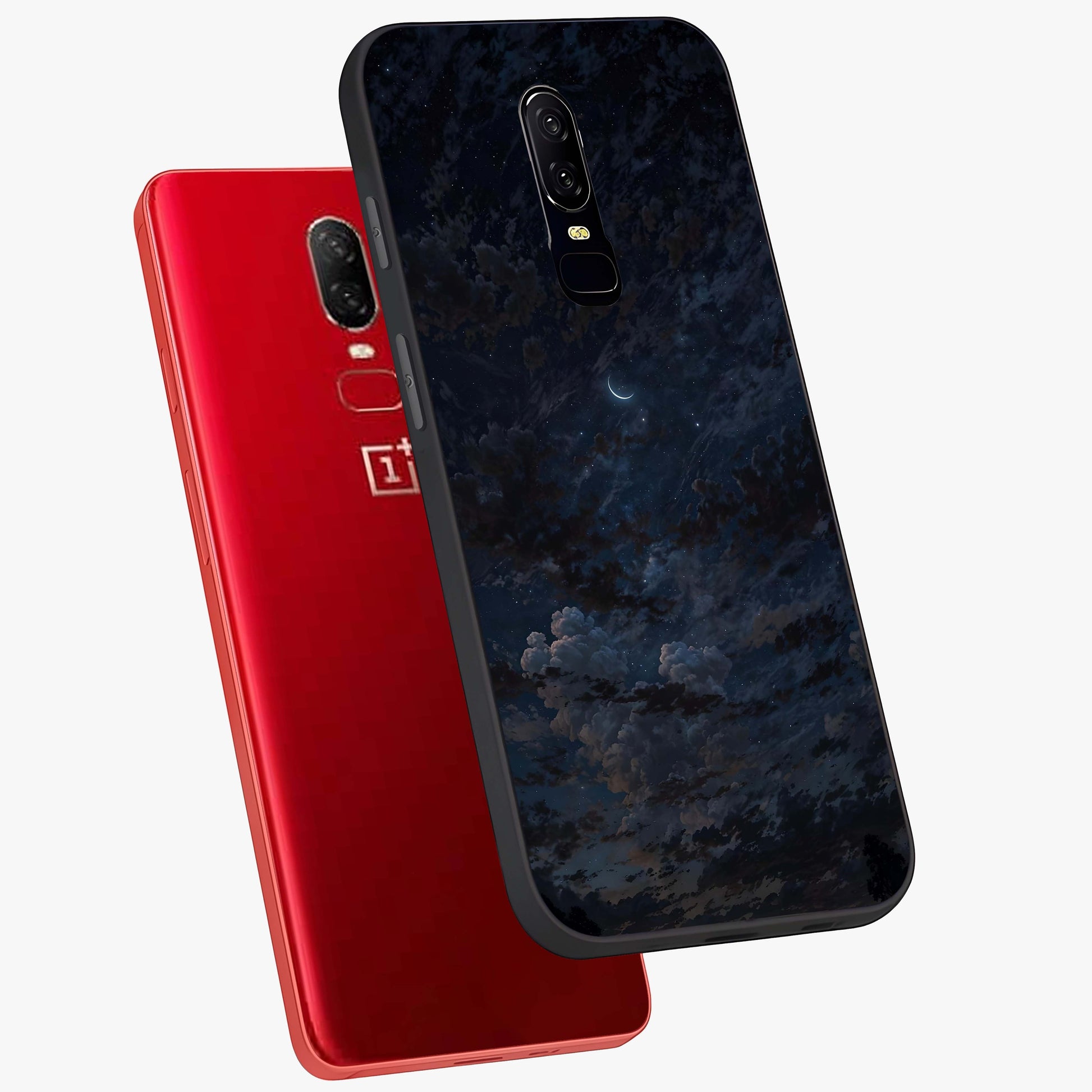 Lunar Veil Silence Glass Case displayed in angled mockup highlighting soft lunar design with peaceful celestial aesthetic.