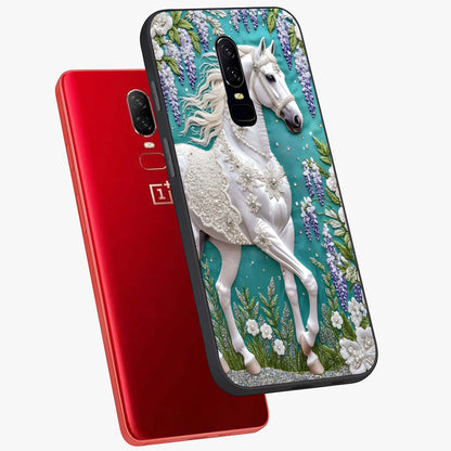 Majestic Floral Stallion Glass Case displayed in angled mockup highlighting majestic stallion illustration with elegant floral aesthetic.