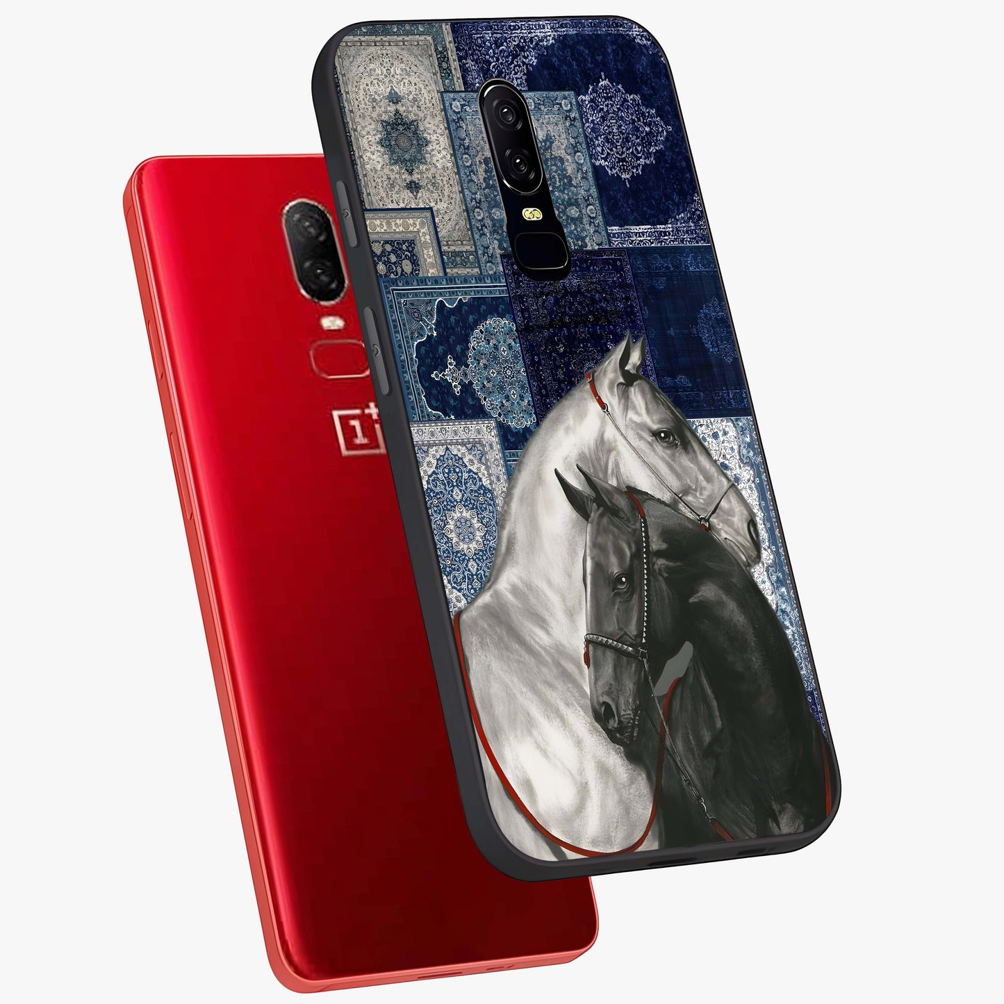 Midnight Stallion Blues Glass Case displayed in angled mockup highlighting powerful stallion illustration with deep midnight tones.