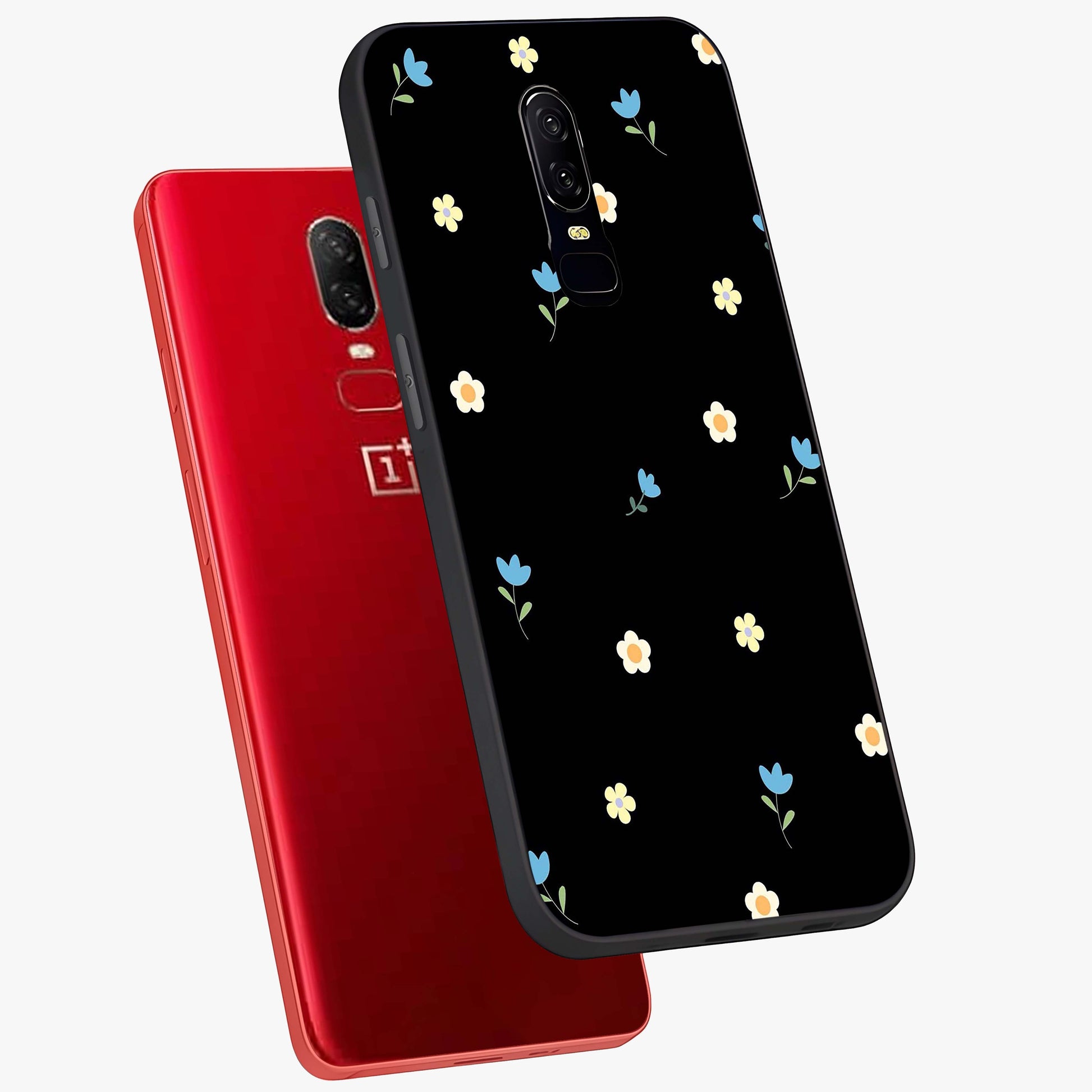 Minimal Petal Whispers Glass Case displayed in angled mockup highlighting delicate petal design with clean minimal aesthetic.