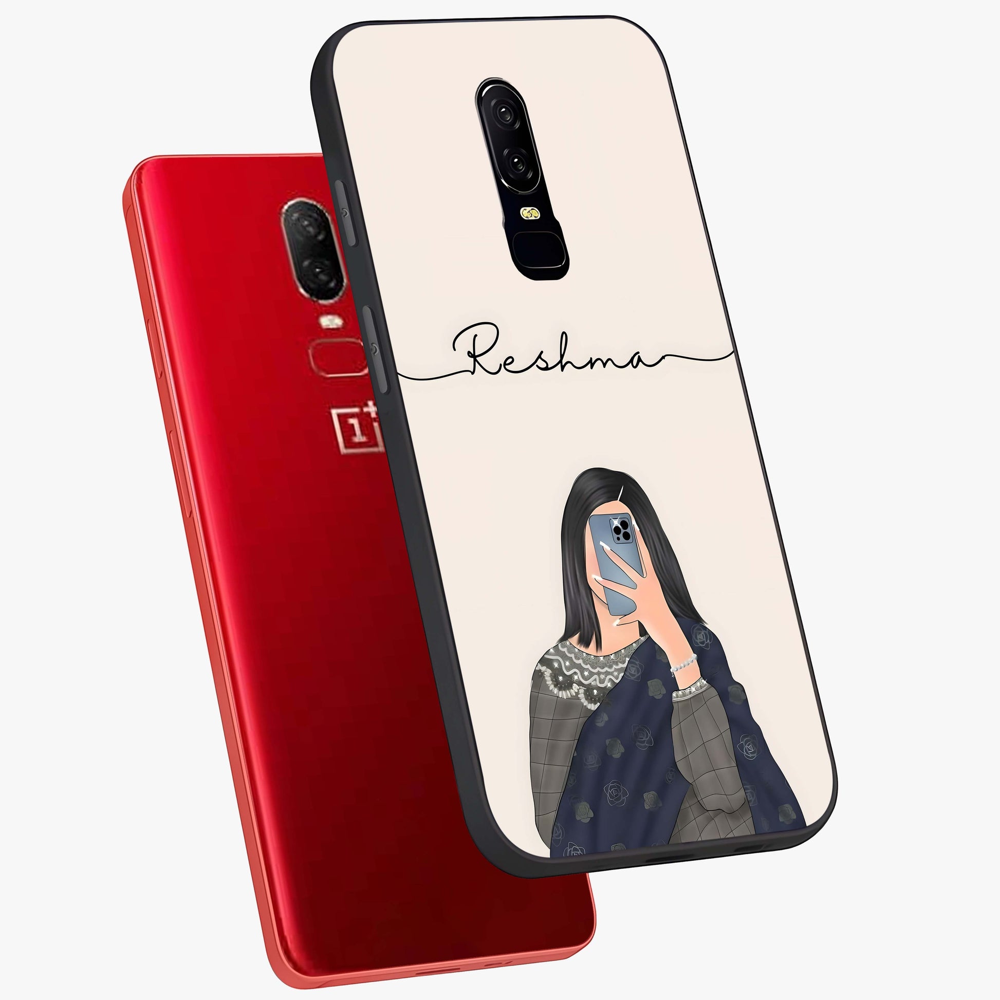 Mirror Mood Muse With Custom Name Glass Case displayed in angled mockup highlighting aesthetic mirror inspired design with custom name feature.