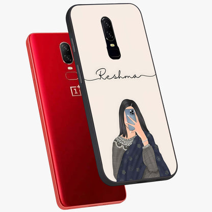 Mirror Mood Muse With Custom Name Glass Case displayed in angled mockup highlighting aesthetic mirror inspired design with custom name feature.