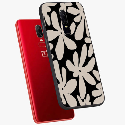 Monochrome Petal Dance Glass Case displayed in angled mockup highlighting elegant petal design with black and white aesthetic.