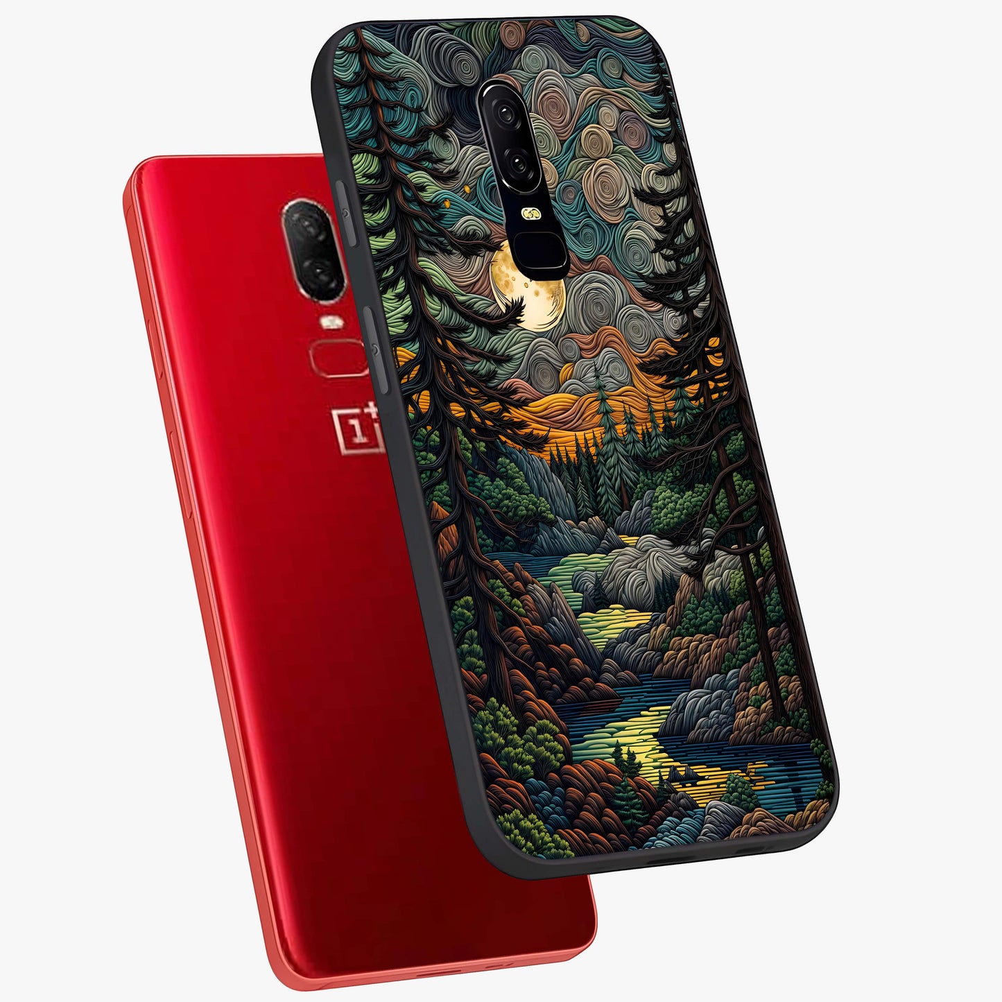 Moonlight Forest Dream Glass Case displayed in angled mockup highlighting dreamy forest design with glowing moon aesthetic.