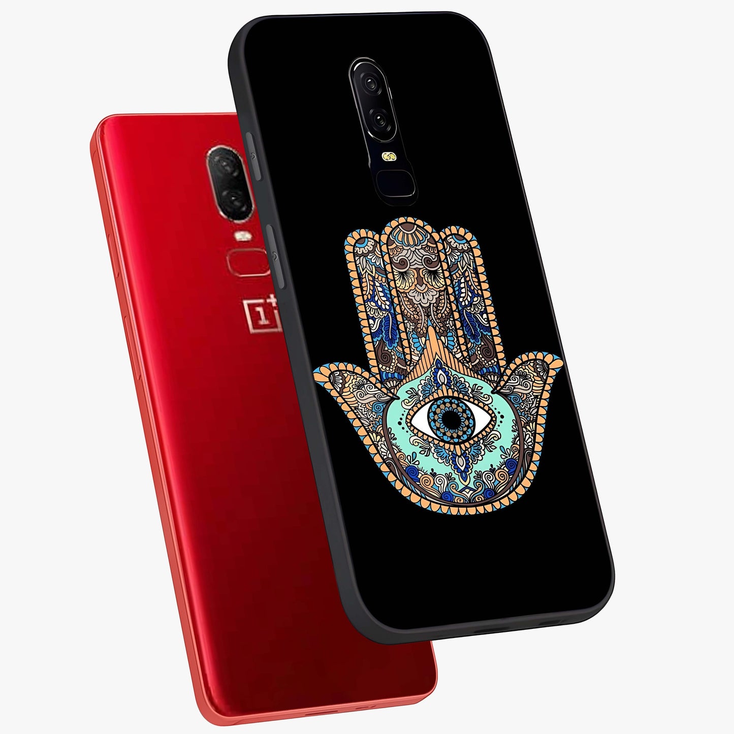 Mystic Hamsa Eye Glass Case displayed in angled mockup highlighting spiritual hamsa symbol with mystical aesthetic style.
