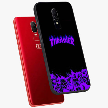 Neon Flame Riot Glass Case displayed in angled mockup highlighting glowing flame design with vibrant neon aesthetic.