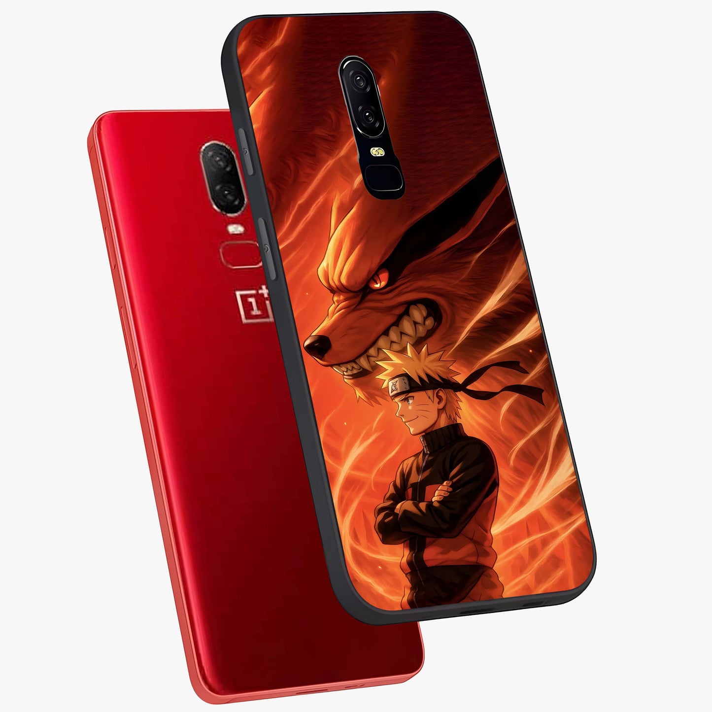 Nine Tails Legacy Glass Case displayed in angled mockup highlighting dynamic anime beast illustration with bold mystical aesthetic.