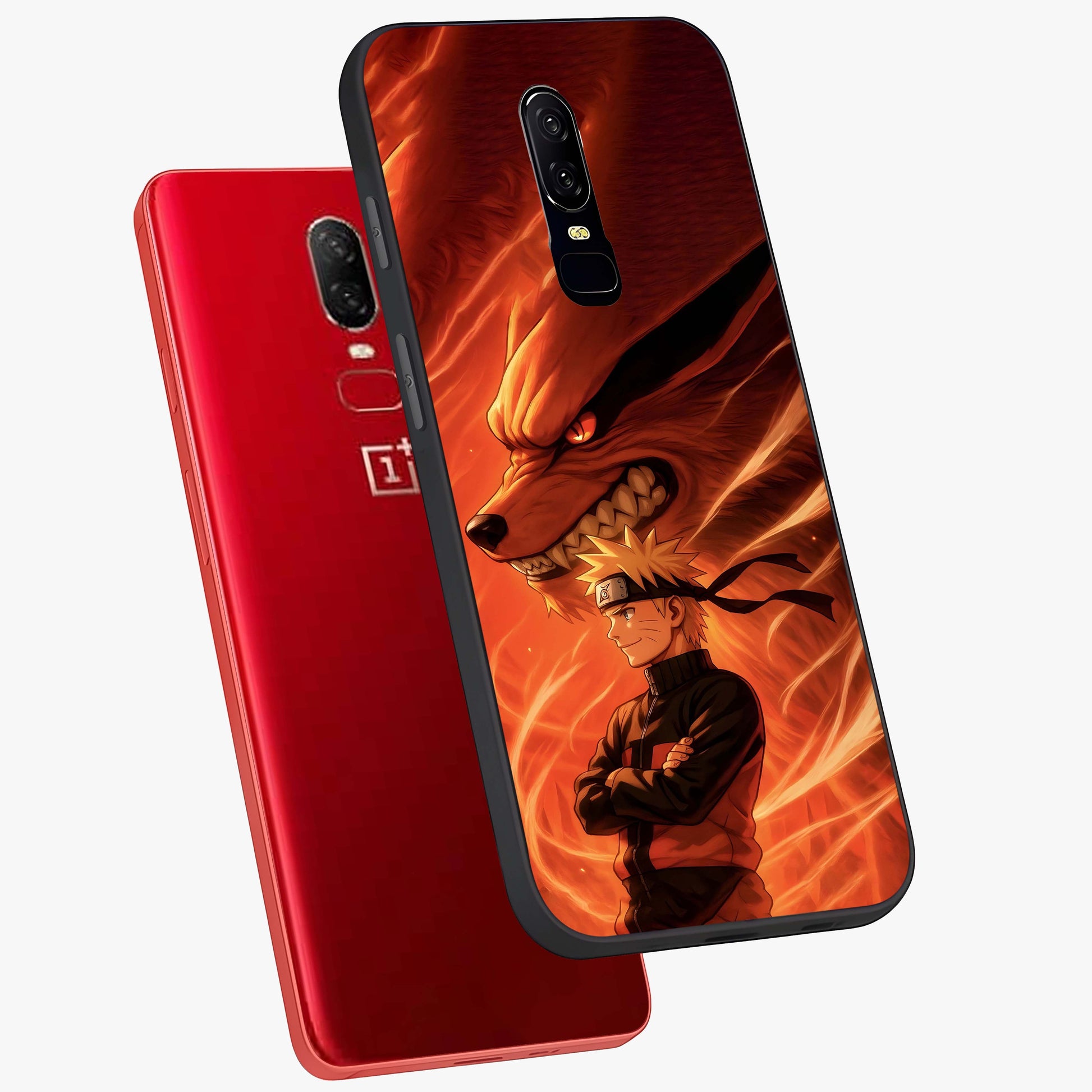 Nine Tails Legacy Glass Case displayed in angled mockup highlighting dynamic anime beast illustration with bold mystical aesthetic.