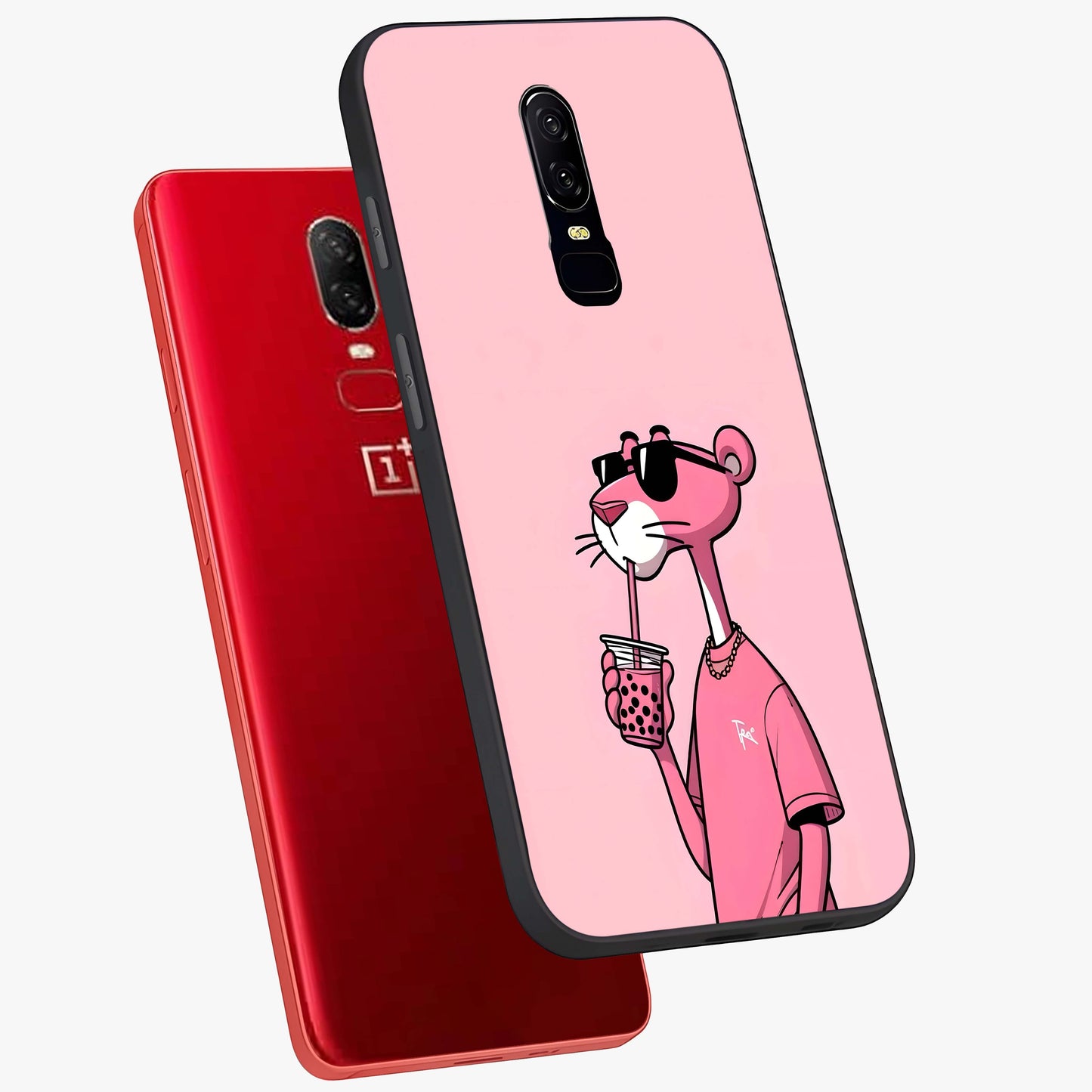 Pink Panther Glass Case displayed in angled mockup highlighting playful cartoon character design with vibrant pink aesthetic.