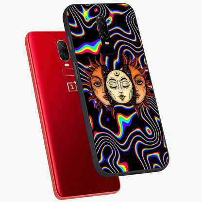 Psychedelic Sun Glass Case displayed in angled mockup highlighting vibrant abstract sun design with artistic aesthetic style.