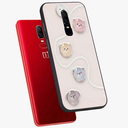 Puffy Face Parade Glass Case displayed in angled mockup highlighting playful cartoon face design with fun aesthetic.
