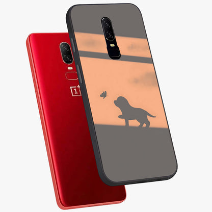 Puppy Shadow Art Glass Case displayed in angled mockup highlighting playful dog illustration with artistic shadow aesthetic.