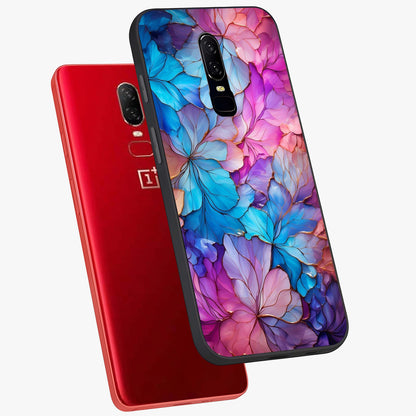 Radiant Floral Whirl Glass Case displayed in angled mockup highlighting vibrant flower pattern with dynamic artistic aesthetic.