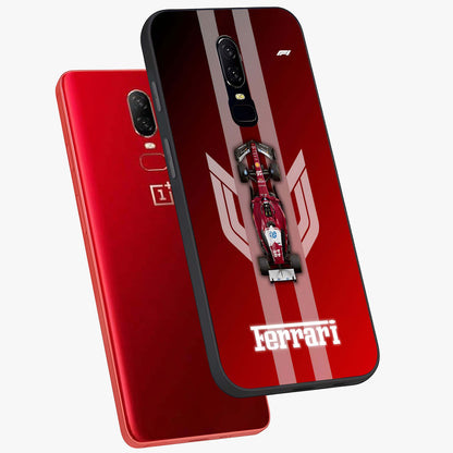 Red Ferrari F1 Vertical Glass Case displayed in angled mockup highlighting high speed racing design with bold automotive aesthetic.