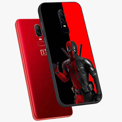Red & Black Deadpool Theme Glass Case displayed in angled mockup highlighting vibrant superhero style illustration with action aesthetic.