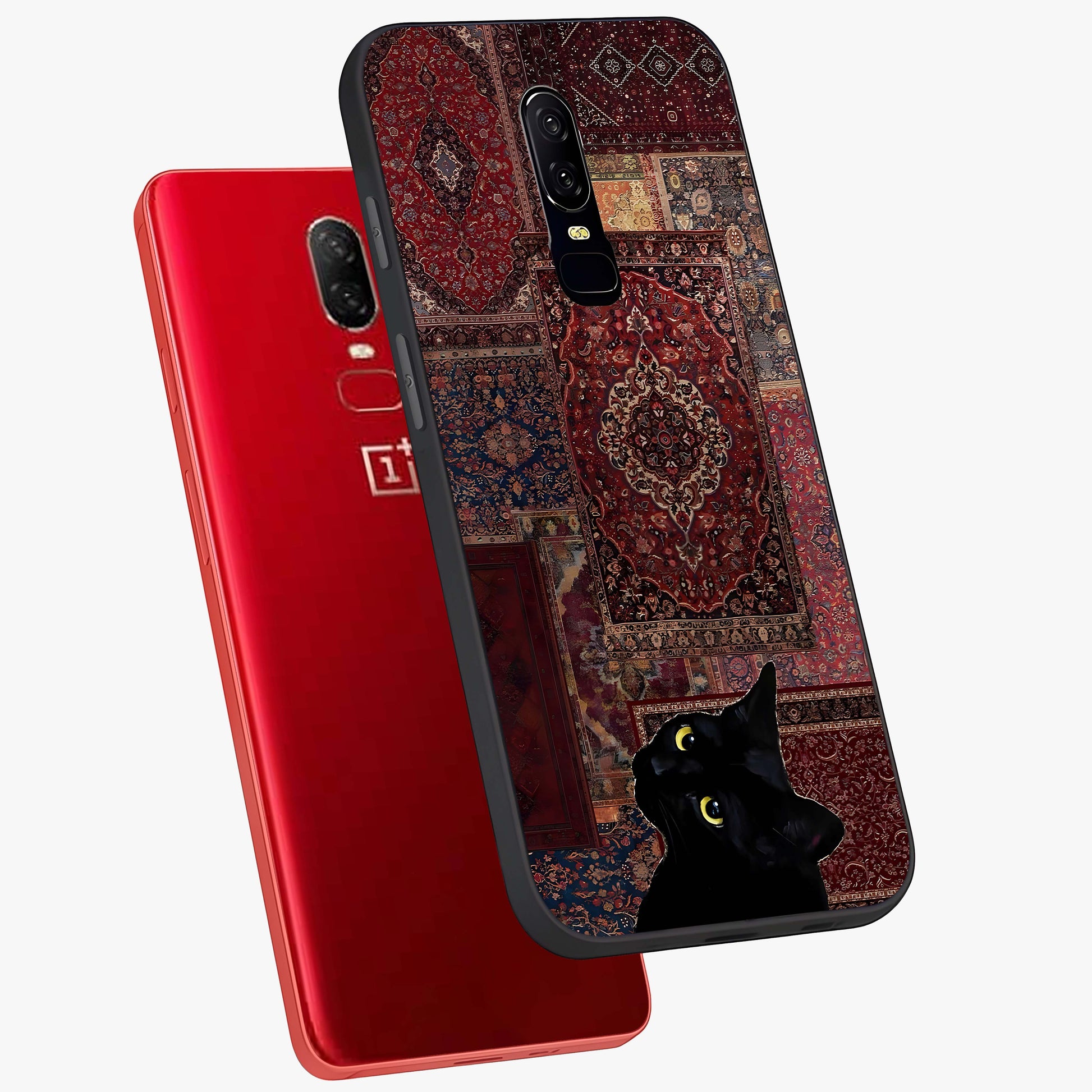 Regal Magic Cat Apple Glass Case displayed in angled mockup highlighting whimsical feline design with fantasy aesthetic.