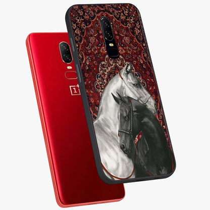 Regal Stallion Tapestry Glass Case displayed in angled mockup highlighting royal stallion design with decorative heritage aesthetic.