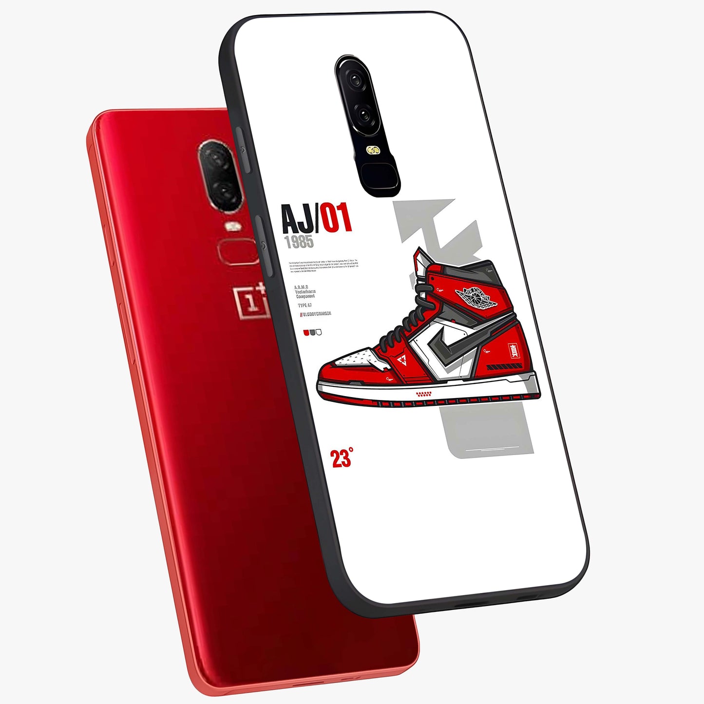 Retro Sneaker Blueprint Glass Case displayed in angled mockup highlighting detailed shoe design with sporty retro aesthetic.