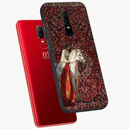 Royal Rider Tapestry Glass Case displayed in angled mockup highlighting traditional tapestry design with royal heritage aesthetic.