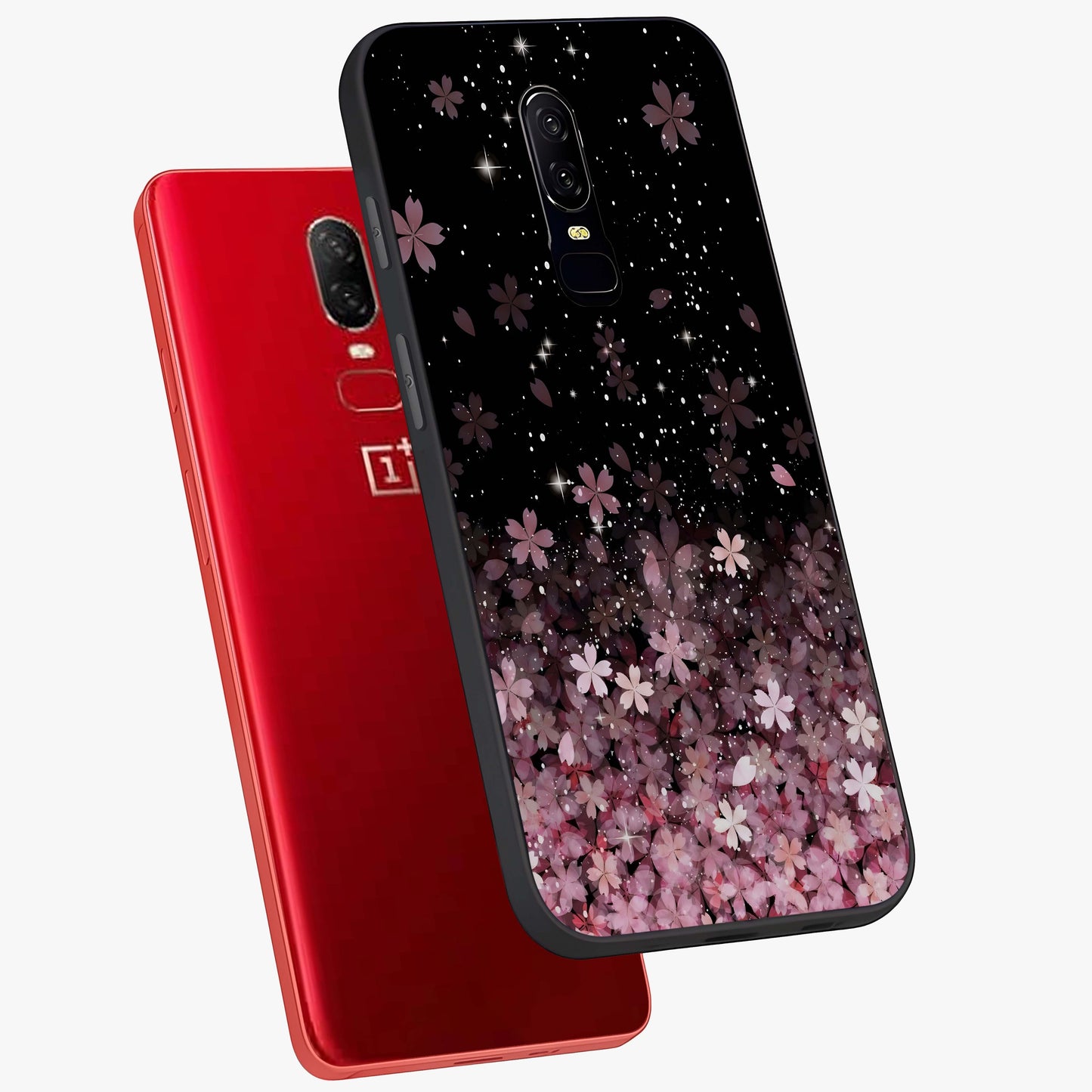 Small Starry Flowers Glass Case displayed in angled mockup highlighting tiny flower pattern with celestial aesthetic style.