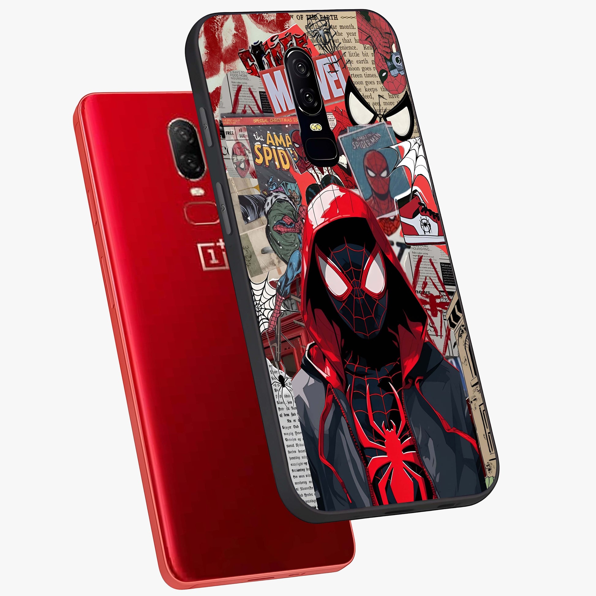 Spider Collage Street Glass Case displayed in angled mockup highlighting dynamic street style collage design with comic aesthetic.