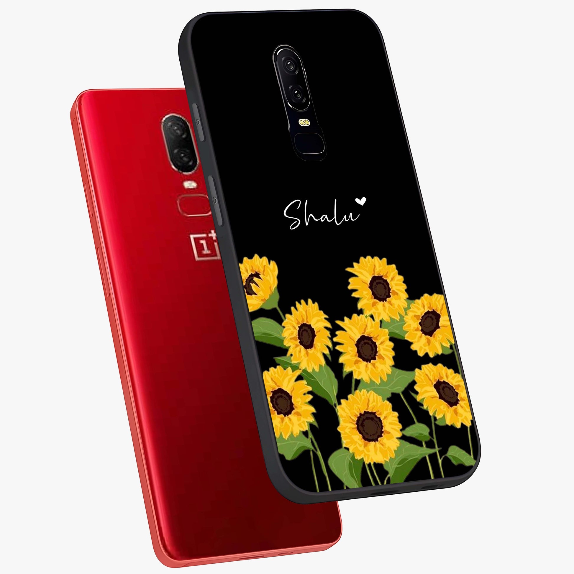 Sunflower Chic Mood Custom Name Glass Case displayed in angled mockup highlighting vibrant sunflower design with custom name feature.