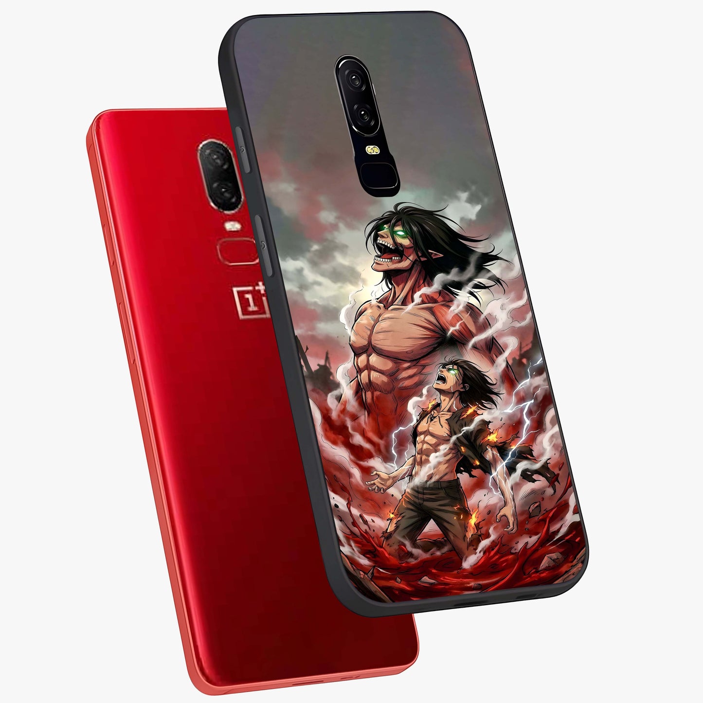 Titan Awakening Fury Glass Case displayed in angled mockup highlighting dramatic giant warrior design with bold anime aesthetic.