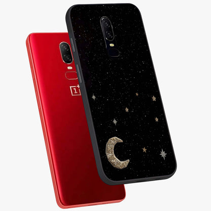 Twinkle Star With Half Moon Glass Case displayed in angled mockup highlighting celestial moon and star design with magical aesthetic.